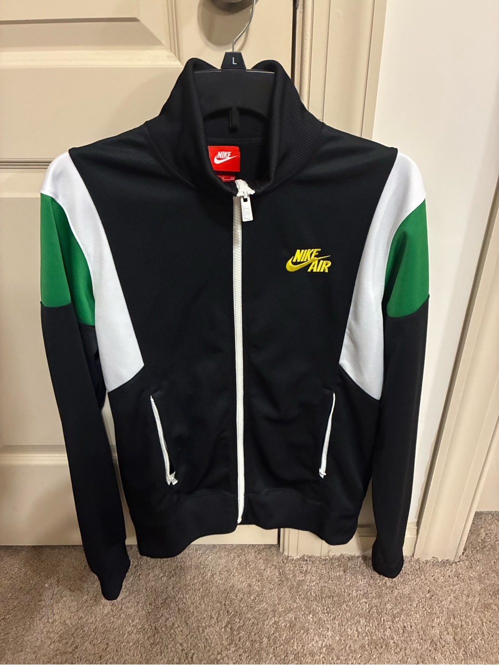 Nike Men’s Black Track Jacket with White & Green Panels